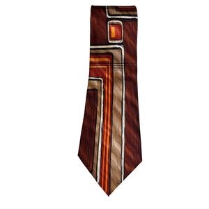 ARROW USA 1851 Mens Necktie Brown Orange Geometric‎ 100% Silk Tie Retro RN121148
